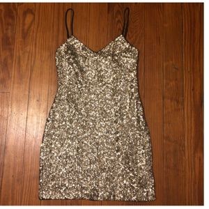 Gold and silver sequin slip mini dress